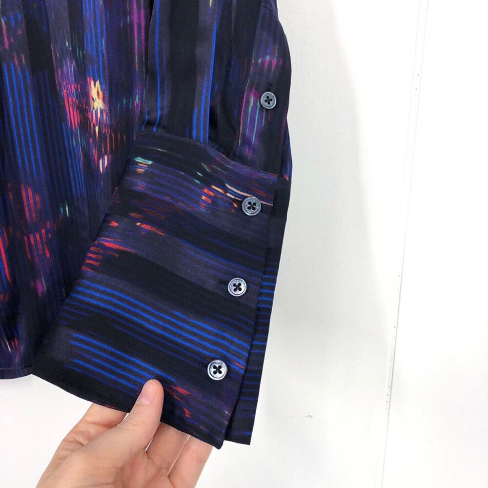Equipment Sheer Silk Blend Button Front Blouse Abstract Stripe Size Small Blue - Picture 7 of 15